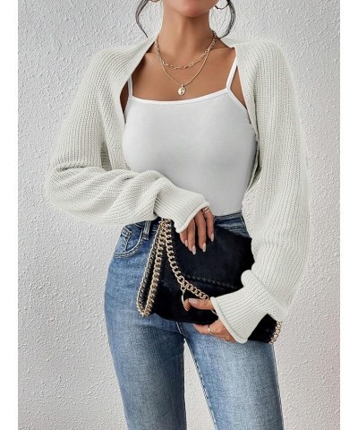 Women's Long Sleeve Open Front Ribbed Knit Crop Cardigan Sweater Shrug White $11.52 Sweaters