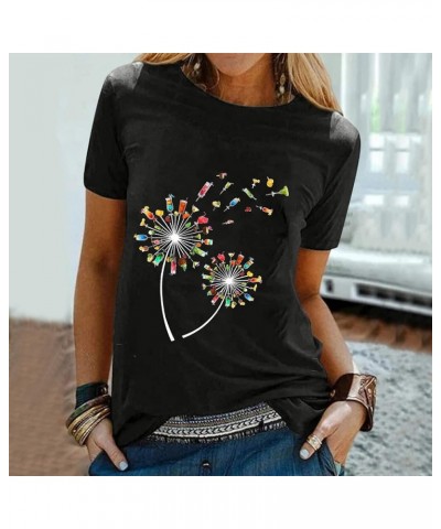 Casual T-Shirt Tops Blouse Printing Letter O-Neck Women Short Loose Sleeves Women's Blouse 2 Shirt 1a-black $2.80 Blouses