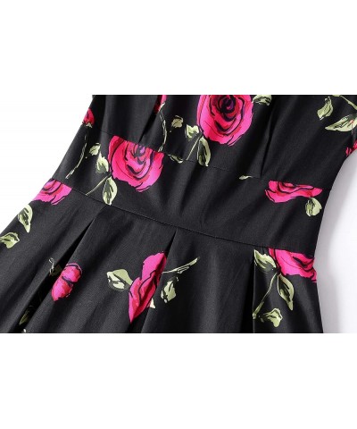 Women's 1950s Retro Vintage Rockabilly Short Sleeve Cocktail Party Swing Dress Floral Black Pink Rose $22.32 Dresses