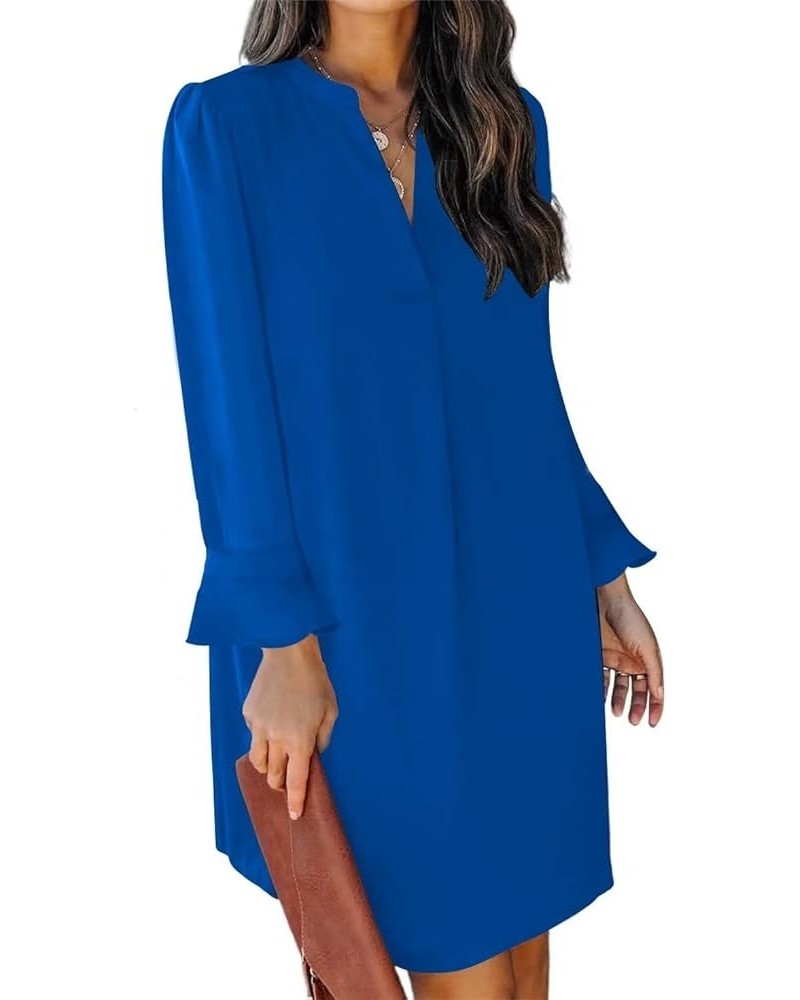 Dresses for Women 2024 V Neck Spring Summer Ruffle Long Sleeve Simple Casual Loose Flowy Autumn Winter Shift Dress X-royal Bl...