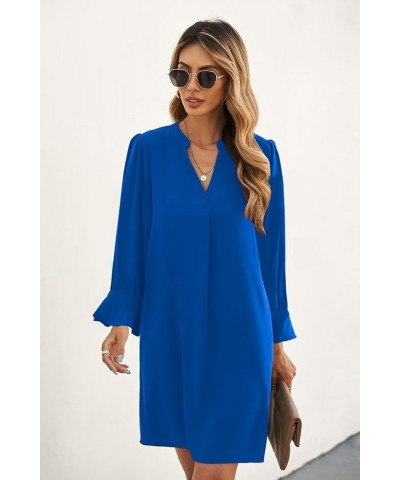 Dresses for Women 2024 V Neck Spring Summer Ruffle Long Sleeve Simple Casual Loose Flowy Autumn Winter Shift Dress X-royal Bl...