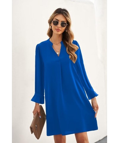 Dresses for Women 2024 V Neck Spring Summer Ruffle Long Sleeve Simple Casual Loose Flowy Autumn Winter Shift Dress X-royal Bl...