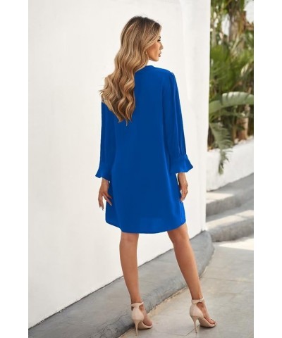 Dresses for Women 2024 V Neck Spring Summer Ruffle Long Sleeve Simple Casual Loose Flowy Autumn Winter Shift Dress X-royal Bl...