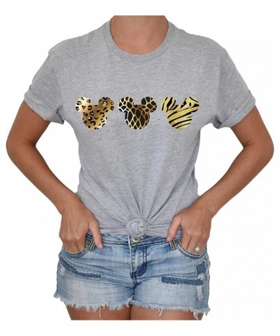 Leopard Print Mickey Shirt, Animal Kingdom Shirt for Women, Graphic T-Shirt for Women Gray $11.48 T-Shirts