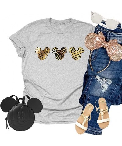 Leopard Print Mickey Shirt, Animal Kingdom Shirt for Women, Graphic T-Shirt for Women Gray $11.48 T-Shirts