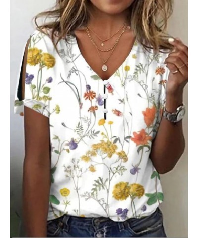 Boho Ethnic Floral Short Sleeve Tunic Shirts for Women Summer Dressy Casual Cold Shoulder Button Blouse Top C-bobo10 $17.49 B...