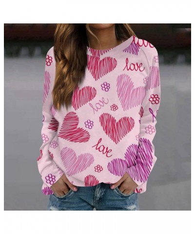 Women's Valentines Day Sweatshirts Plus Size Long Sleeve Tops Crewneck Graphic Tees Casual Loose Blouses Clothes 1b-light Pin...