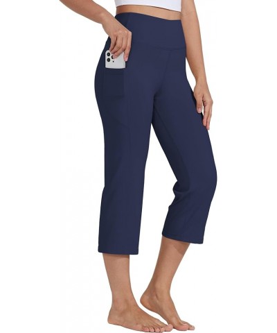 Women's Yoga Capris Pants High Waist Leggings Crop Straight Leg Athletic Exercise Workout Capris 21 Navy Blue $13.60 Activewear