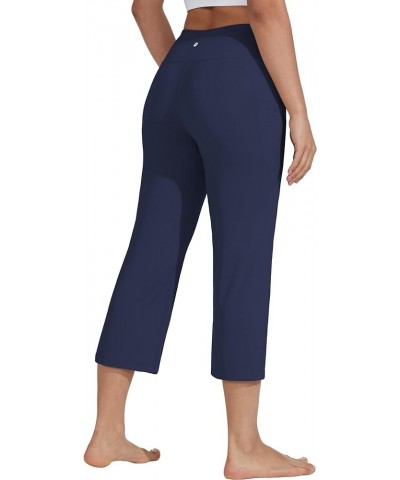 Women's Yoga Capris Pants High Waist Leggings Crop Straight Leg Athletic Exercise Workout Capris 21 Navy Blue $13.60 Activewear