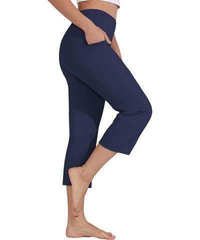 Women's Yoga Capris Pants High Waist Leggings Crop Straight Leg Athletic Exercise Workout Capris 21 Navy Blue $13.60 Activewear