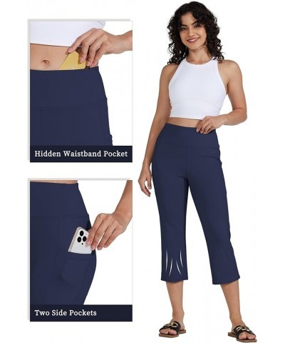 Women's Yoga Capris Pants High Waist Leggings Crop Straight Leg Athletic Exercise Workout Capris 21 Navy Blue $13.60 Activewear