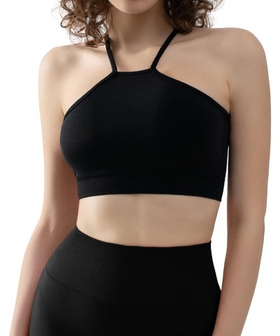 Sports Bras for Women High Neck Low Impact Seamless Workout Yoga Gym Crop Top Black $16.73 Lingerie
