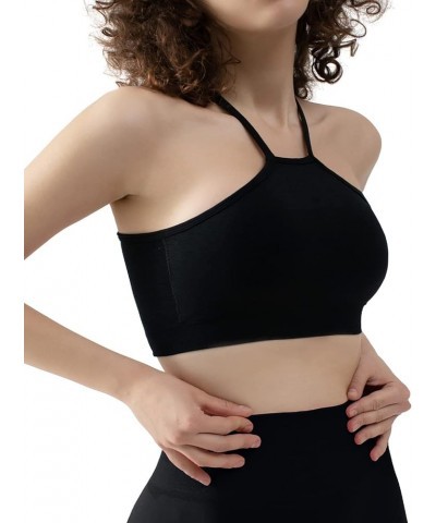 Sports Bras for Women High Neck Low Impact Seamless Workout Yoga Gym Crop Top Black $16.73 Lingerie