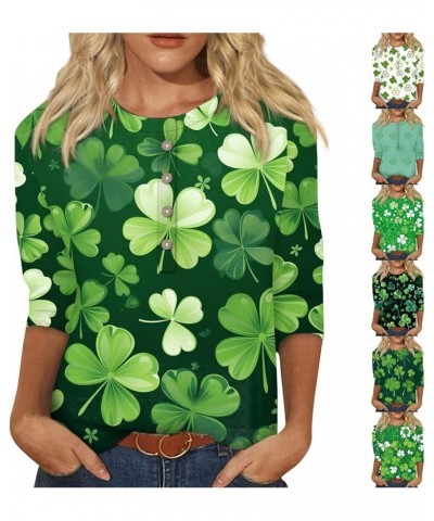 St Patricks Day Shirt Women Spring Tops 2024 Fashion Shamrock Green 3/4 Length Sleeve Womens Tops O-Neck Plus Size Summer Top...