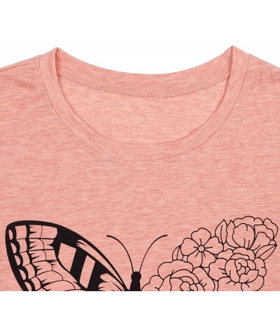 Women Butterfly Graphic T Shirt Funny Vintage Tee Shirt Summer Casual Graphic Print Crewneck T-Shirts Tops Pink $14.15 T-Shirts