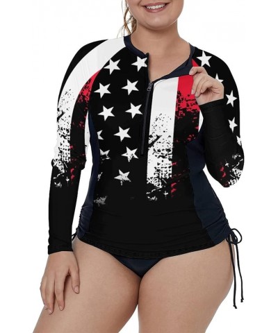 Women's Plus Size Zip-Front Multicolor Striped Long Sleeve Tankini Rashguard Top XL-4XL Black Us Flag $10.75 Swimsuits