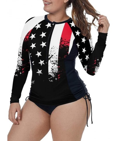 Women's Plus Size Zip-Front Multicolor Striped Long Sleeve Tankini Rashguard Top XL-4XL Black Us Flag $10.75 Swimsuits