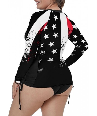 Women's Plus Size Zip-Front Multicolor Striped Long Sleeve Tankini Rashguard Top XL-4XL Black Us Flag $10.75 Swimsuits