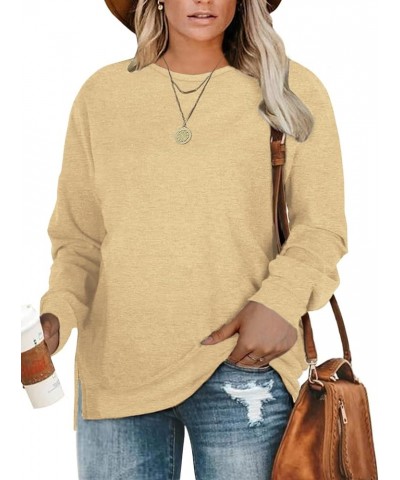 Plus-Size Sweatshirts for Women Casual Tops Side Slit Pullovers Shirts Apricot $10.54 Hoodies & Sweatshirts