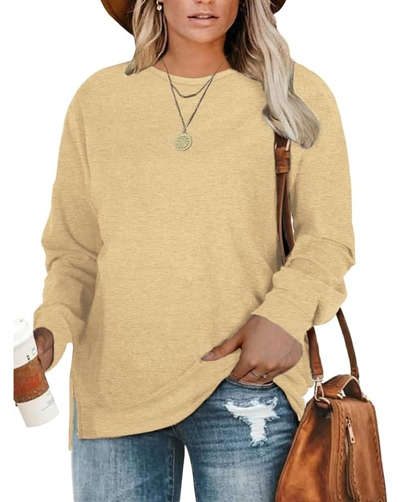 Plus-Size Sweatshirts for Women Casual Tops Side Slit Pullovers Shirts Apricot $10.54 Hoodies & Sweatshirts