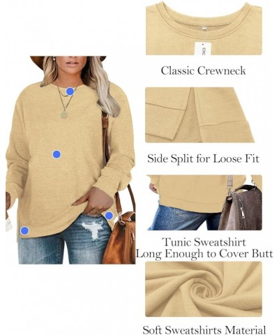 Plus-Size Sweatshirts for Women Casual Tops Side Slit Pullovers Shirts Apricot $10.54 Hoodies & Sweatshirts