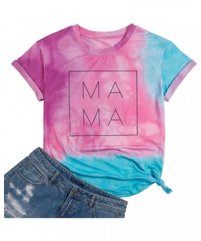 Tie Dye Shirt Women Mom Life Tshirts Mama Letter Printed Clothes Casual Short Sleeve Tees Tops Pink Blue $13.50 T-Shirts