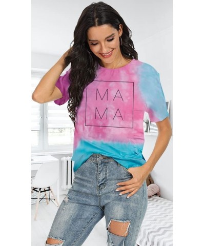 Tie Dye Shirt Women Mom Life Tshirts Mama Letter Printed Clothes Casual Short Sleeve Tees Tops Pink Blue $13.50 T-Shirts