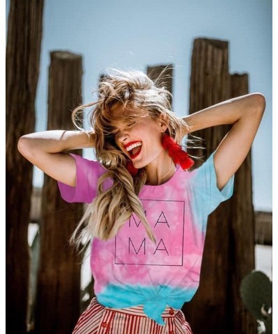 Tie Dye Shirt Women Mom Life Tshirts Mama Letter Printed Clothes Casual Short Sleeve Tees Tops Pink Blue $13.50 T-Shirts