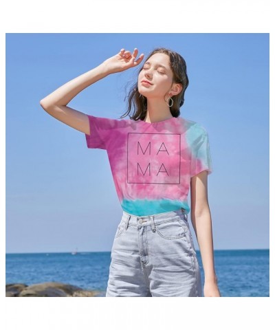 Tie Dye Shirt Women Mom Life Tshirts Mama Letter Printed Clothes Casual Short Sleeve Tees Tops Pink Blue $13.50 T-Shirts