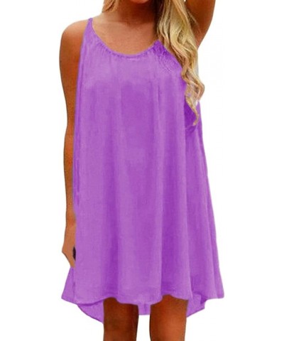 Women's Summer Casual Sundress Chiffon Sleeveless Tank Dress Beach Cover up Lanvender $10.50 Swimsuits