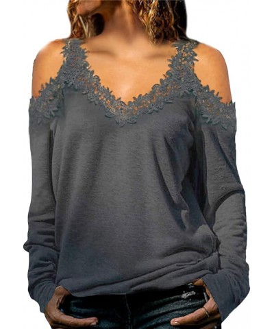Womens Sexy Cold Shoulder Tops, Casual Off Shoulder Open Shoulder Shirts Z-longsleeve Gray $13.76 Blouses