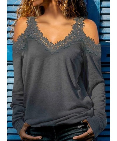 Womens Sexy Cold Shoulder Tops, Casual Off Shoulder Open Shoulder Shirts Z-longsleeve Gray $13.76 Blouses