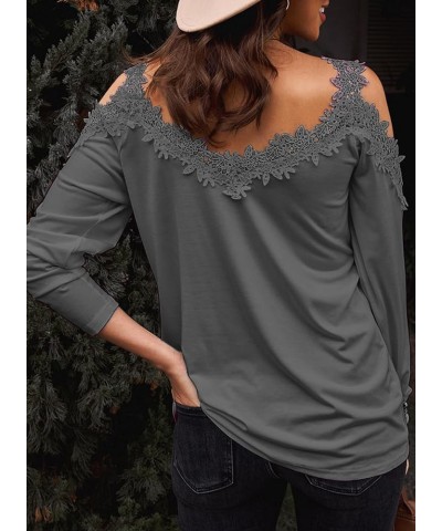 Womens Sexy Cold Shoulder Tops, Casual Off Shoulder Open Shoulder Shirts Z-longsleeve Gray $13.76 Blouses