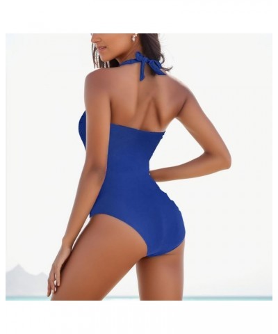 Women's Sexy One Piece Swimsuit 2024 Tummy Control Tankinis Set Plus Size V Neck Bathing Suit Beach Dress Blue-3 $11.39 Swims...