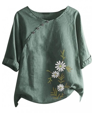 Women's Summer Plus Size Cotton Linen Shirts Dandelion Graphic Boho Printed Crew Neck Short Sleeve T-Shirt Tee Tops Zmkjh-a29...
