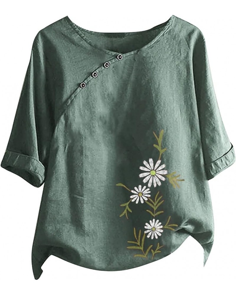 Women's Summer Plus Size Cotton Linen Shirts Dandelion Graphic Boho Printed Crew Neck Short Sleeve T-Shirt Tee Tops Zmkjh-a29...