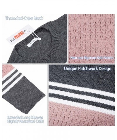 Women's Long Sleeve Cute Stripe Patchwork Knitted Pullover Sweater Pink $17.60 Sweaters