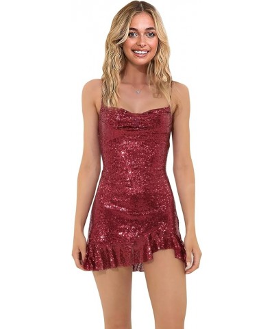 Sequin Cowl Neck Homecoming Dresses for Teens Sparkly Prom Dress Short Spaghetti Strap Cocktail Gowns Magenta $28.31 Dresses