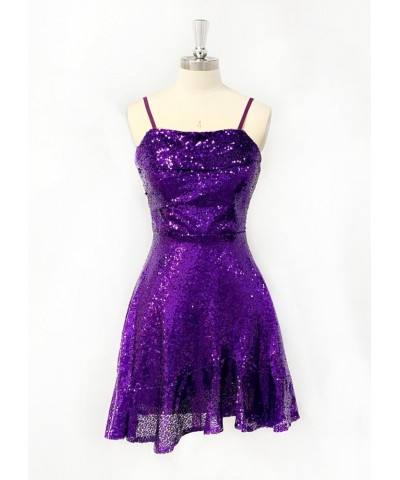 Sequin Cowl Neck Homecoming Dresses for Teens Sparkly Prom Dress Short Spaghetti Strap Cocktail Gowns Magenta $28.31 Dresses