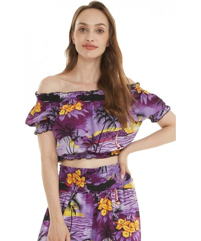 Matchable Women's Hawaiian Print Smock Top and Wide Leg Pants in Sunset Purple Women Smock Top $21.45 Pants