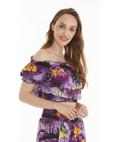 Matchable Women's Hawaiian Print Smock Top and Wide Leg Pants in Sunset Purple Women Smock Top $21.45 Pants