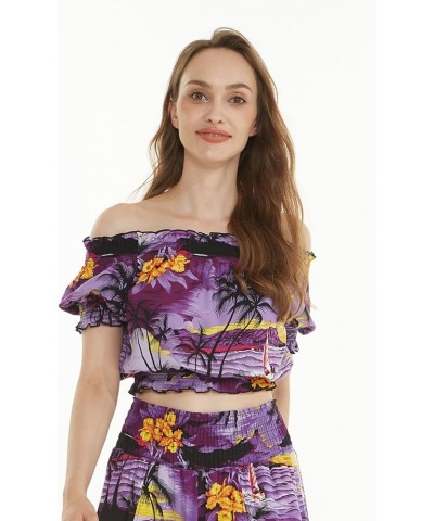 Matchable Women's Hawaiian Print Smock Top and Wide Leg Pants in Sunset Purple Women Smock Top $21.45 Pants