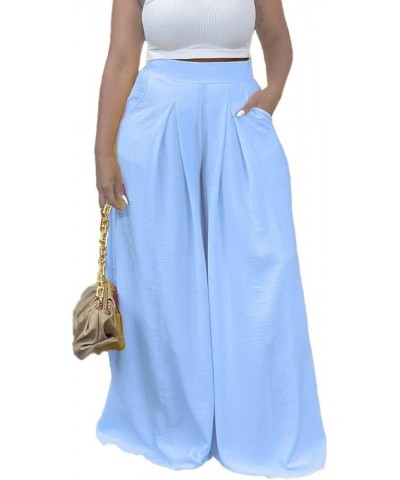 Women's Wide Leg Long Palazzo Pants High Waist Loose Fit Casual Flowy Pants Trousers with Pockets Sky Blue $17.84 Pants