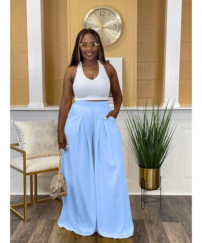 Women's Wide Leg Long Palazzo Pants High Waist Loose Fit Casual Flowy Pants Trousers with Pockets Sky Blue $17.84 Pants