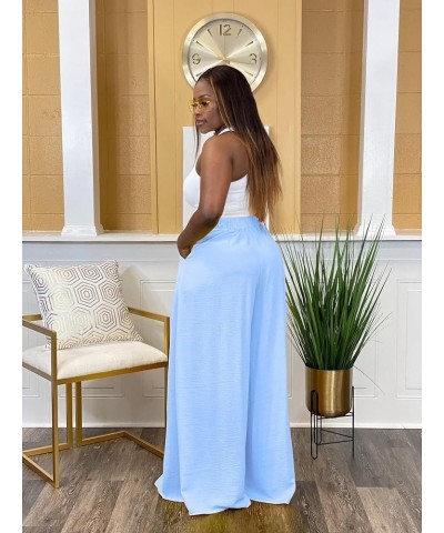 Women's Wide Leg Long Palazzo Pants High Waist Loose Fit Casual Flowy Pants Trousers with Pockets Sky Blue $17.84 Pants