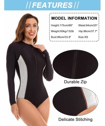 Women's Long Sleeve Rash Guard UV Protection Zipper Printed Surfing One Piece Swimsuit Bathing Suit Style-23 $27.49 Swimsuits