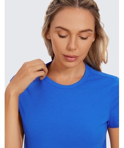 Women's Pima Cotton Short Sleeve Crop Tops High Neck Cropped Workout Tops Yoga Athletic Shirts Casual T-Shirt Strong Blue $16...