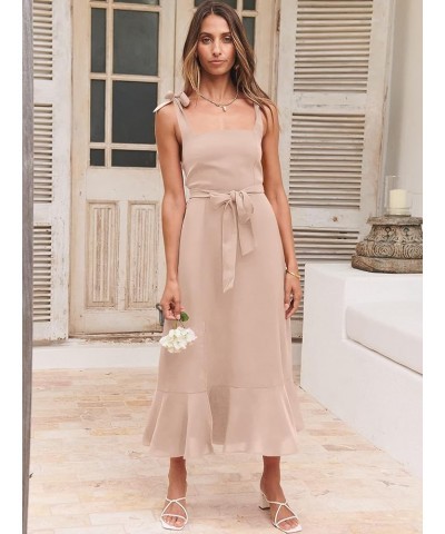 Women's Square Neck Ruffle Split Midi Formal Summer Dress Elegant Wedding Guest Cocktail Party Bridesmaid Dresses Light Pink ...