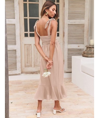 Women's Square Neck Ruffle Split Midi Formal Summer Dress Elegant Wedding Guest Cocktail Party Bridesmaid Dresses Light Pink ...