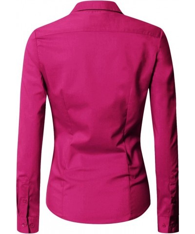 Womens Slim Fit Long Sleeve Stretchy Button Down Collar Shirt Blouse Wbds003-deep Pink $10.75 Blouses